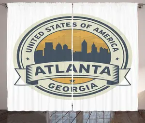 Шторы в деревенском стиле от ABAKUHAUS Georgia Rustic, дизайн эмблемы Атланты, США, шторы для спальни из лент со сборками, петлями и крючками, 280 x 225 см, цвет "шиферно-голубой яичной скорлупы" Abakuhaus