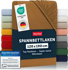 Простыня на резинке 120x190 см - Дышащая простыня из микрофибры в цвете Pumpkin Spice - Мягкая и удобная простыня на резинке для спокойного сна Blumtal