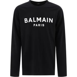 Футболка с длинным рукавом с принтом логотипа BALMAIN, черный