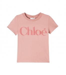 Футболка из хлопкового джерси с логотипом Chloé Kids, Cedar Wood