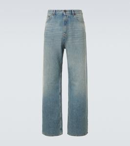 Джинсы с высокой посадкой и широкими штанинами Valentino, Medium Blue Denim