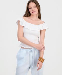 Детский топ с оборками и присборенным вырезом-лодочкой Just Polly, White