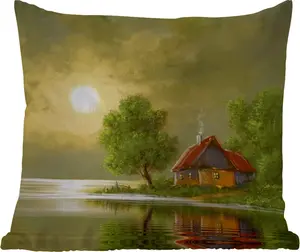 Подушка для улицы - Живопись - Масляная краска - Дом - Природа - Вода - 40x40 см - Устойчива к атмосферным воздействиям - Подушка для отдыха - Подушка для интерьера - Обивка с рисунком MuchoWow