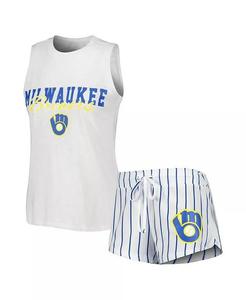 Женский белый комплект для сна Milwaukee Brewers Reel в полоску из майки и шорт Concepts Sport