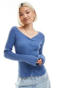 Трикотажный топ с V-образным вырезом и пуговицами ASOS DESIGN цвета индиго
