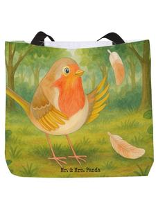 Сумка-шоппер с рисунком перьев малиновки, без слогана, белого цвета Mr. & Mrs. Panda