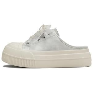 TATA Серебряные женские тапочки закрытые с кожаной аппликацией бесшумные устойчивые к запахам, цвет Silver