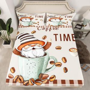 Erosebridal Фиттед простыня Gnome Full, комплект постельного белья в клетку с кофейным принтом, коричневый, Multi 14