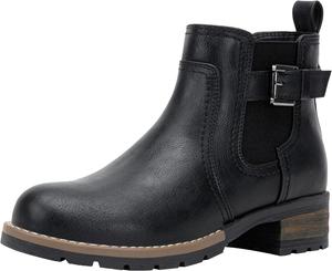 Женские ботинки Jeossy 9006 до щиколотки, короткие ботильоны Челси для женщин с невысоким каблуком и молнией, Buckle Boots-9006-Black