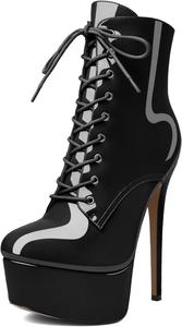 Женские ботильоны Esvowido с застежкой на шнуровке, платформой, высоким каблуком, круглым носком, шпилькой, короткие с боковой молнией, сексуальные ботильоны, Black