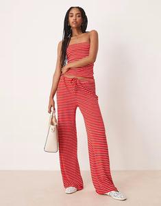 Широкие брюки с завязкой спереди в красную полоску Asos Design