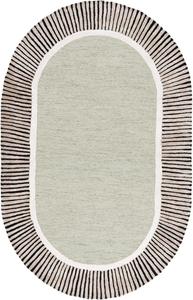 Ковер SAFAVIEH, 92 x 153 см, Fifth Avenue Collection, овальный, sage и black, ручной работы из шерсти и вискозы, с полосатым бордюрным дизайном, идеально для гостиной, столовой, спальни (FTV107W)