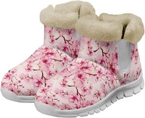 Зимние ботинки до щиколотки chaqlin Cherry Blossom Snow для женщин, с плоскими каблуками, противоскользящие, легкие, из флиса, с плюшевой отделкой, повседневные, для активного отдыха и походов