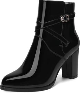Женские модные ботильоны SKYSTERRY с закругленным носком, на высокой квадратной подошве и 8,4 см каблуке, лаковые, на каждый день, Black