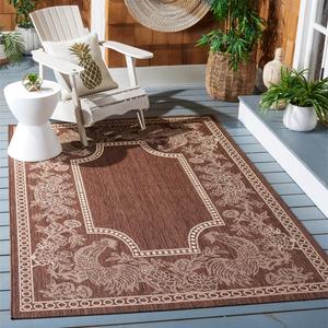 Ковер SAFAVIEH, 161 x 232 см, Washable Outdoor Courtyard Collection - , Chocolate & Natural, без линьки и легкий в уходе, идеален для патио, заднего двора, прихожей (CY3305-3409)