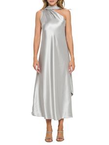 Атласное платье миди с шарфом на одно плечо Renee C., серебряный