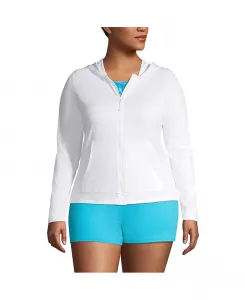 Плюс сайз худи с длинными рукавами и молнией на всю длину для защиты от солнца UPF 50 Lands' End, белый