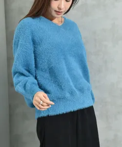 Пуловер с V-образным вырезом из перьевой пряжи Interplanet, цвет Blue