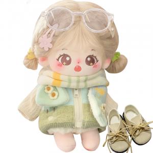 Мягкая и милая хлопковая кукла MIA Dolls плюшевая кукла высота 20см длина 22см COTTON PLANET, Mia Sister+Double Ponytail+3 Set Clothing (Top Student, Sports, Outing)