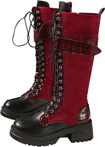 Женские западные ботинки до середины голени, модные и прочные, готический стиль, повседневные для поездок, для свадеб, вечеринок и выпускных Generic, Red