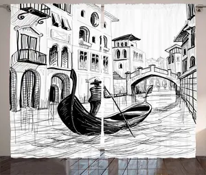 Шторы ABAKUHAUS Sketchy Rustic Curtain, Средиземноморский праздник, универсальные ленточные шторы для гостиной с петлями и крючками, 280 x 245 см, черно-белые Abakuhaus