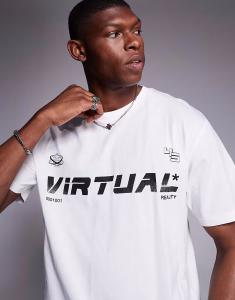 Футболка ADPT оверсайз с принтом спереди белого цвета