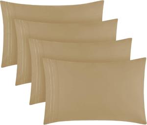 Mellanni Наволочки, комплект 4 предмета, 51x76 см, роскошные, очень мягкие, охлаждающие, устойчивые к складкам, выцветанию и пятнам, бежевые