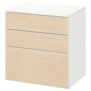 Комод с 3 ящиками SMÅSTAD/PLATSA IKEA, 60x42x63 см, цвет white/birch
