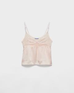 Атласный топ с кружевом в винтажном стиле Prada, нежно-розовый