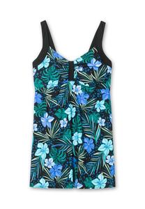 Купальник-Платье с цветочным принтом и вшитыми брюками Sheego, синий