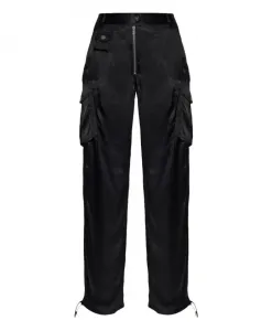 Брюки с карманами из выстиранного атласа Ganni, черный