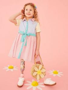 Детское платье с короткими рукавами из поплина в полоску с цветными блоками Crew Clothing