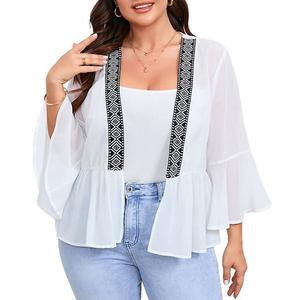 Женский плюс сайз шифоновый кардиган с открытой передней частью и рукавом 3/4 Clearflower, White