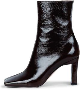 Женские ботильоны YDN с закрытым квадратным носком, высокой щиколоткой, массивным средним каблуком, боковой молнией, короткие ботинки, платье, офисная обувь, Dark Red