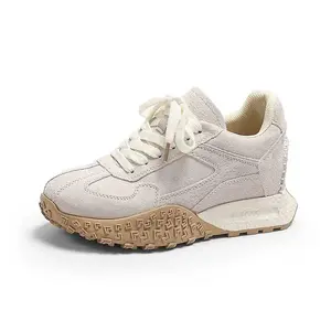 Женские повседневные низкие кроссовки с противоскользящей подошвой, износостойкие, дышащие, легкие, увеличивающие рост QING MISS, Greige Hidden Wedge 7Cm