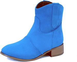 Женские ботильоны из замши с низким каблуком, на среднюю голень, с круглым носком и массивным каблуком, демисезонные ботинки на осень Generic, Blue