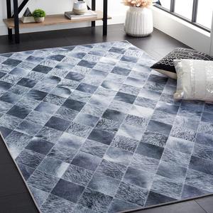 Ковер SAFAVIEH, 122 x 183 см, из коллекции Washable Rug Faux Hide, Grey & Dark Grey, нескользящий, современный принт, идеально для гостиной, спальни, домашнего офиса, столовой (FAH550G)