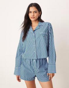 Комплект Crop и боксеров в синей ткани шамбре и ботаническом зеленом цвете Polo Ralph Lauren