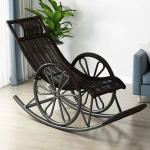 Fantasy Кресло-качалка из ротанга с полкой и колёсиками, модель black rattan wheel с повышенной нагрузкой и защитой от опрокидывания