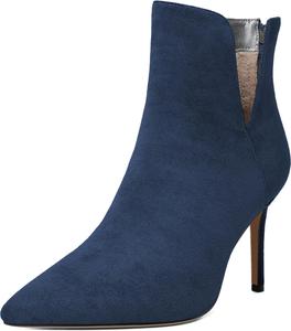 Женские ботильоны Mettesally с закрытым заостренным носком, вырезом V сзади, молнией сзади, шпилькой на высоком каблуке и мехом, осенне-зимние, Suede Navy