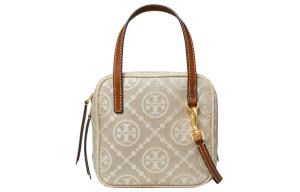 Монограмма T Жаккард с кожаной отделкой Плечевая сумка, Кроссбоди, Женская сумка Слоновая кость Белый TORY BURCH