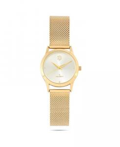 Женские часы диаметром 30 мм с тонким позолоченным корпусом и циферблатом цвета шампанского, с сетчатым ремешком Peugeot