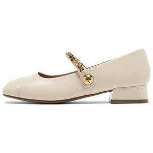 Женские туфли Mary Jane на массивном каблуке 2,5 см BASTO, бежевый Loose Fit