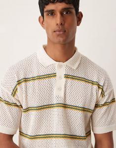 ASOS DESIGN свободный трикотажный поло Airtex Stripe кремового цвета