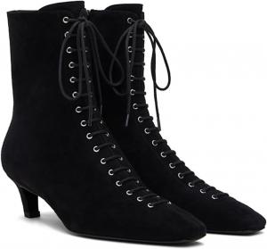 Женские замшевые ботильоны FIFSY с шнуровкой, квадратным носком и низким каблуком, с боковой молнией, Black Suede
