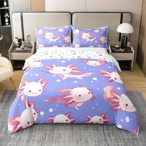 Erosebridal Комплект постельного белья Axolotl из 100% хлопка с принтом саламандры в морском стиле, Purple Pink
