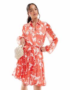 Платье-рубашка Vero Moda Smilla с поясом и цветочным принтом красного цвета