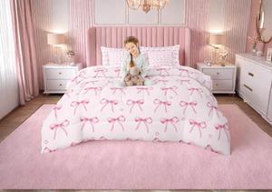 Erosebridal Комплект постельного белья Pink Ribbon Bow Fantasy Princess с бантами из мягкого сатина, Light Pink