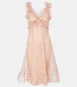 Платье-комбинация из шелковой органзы с оборками Alessandra Rich, розовый