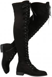 Женские ботфорты ZHOUYF выше колена, модные, из искусственной замши, зимние, эластичные, высокие, на шнуровке, с низким каблуком, для верховой езды, 9.5-10 Black